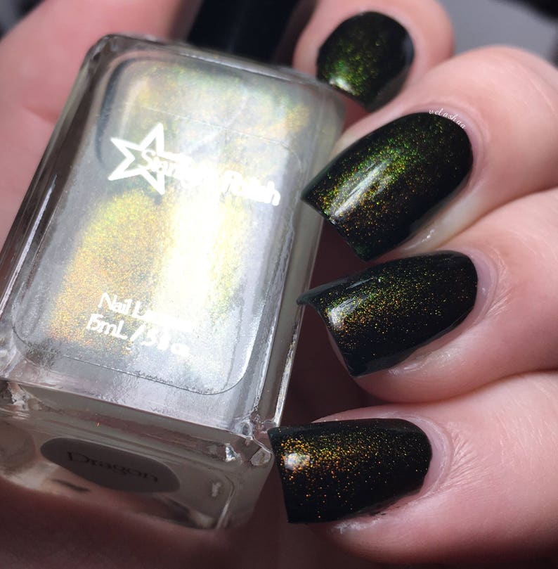 Dragon Top Coat scintillement de changement de couleur or à vert, vernis Duochrome, laque à ongles indie, euphorie liquide, lumière des étoiles et étincelles image 6