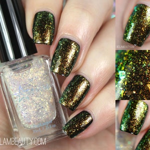 Dragon Opal Top Coat - Gold to Green Color Shifting Shimmer Flake, Effect Polish, Nail Lacquer, Iridescent Flakies, Starlight and Sparkles