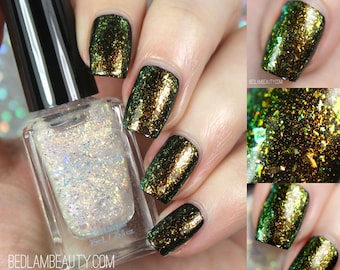 Dragon Opal Top Coat - Gold to Green Color Shifting Shimmer Flake, Effect Polish, Nail Lacquer, Iridescent Flakies, Starlight and Sparkles