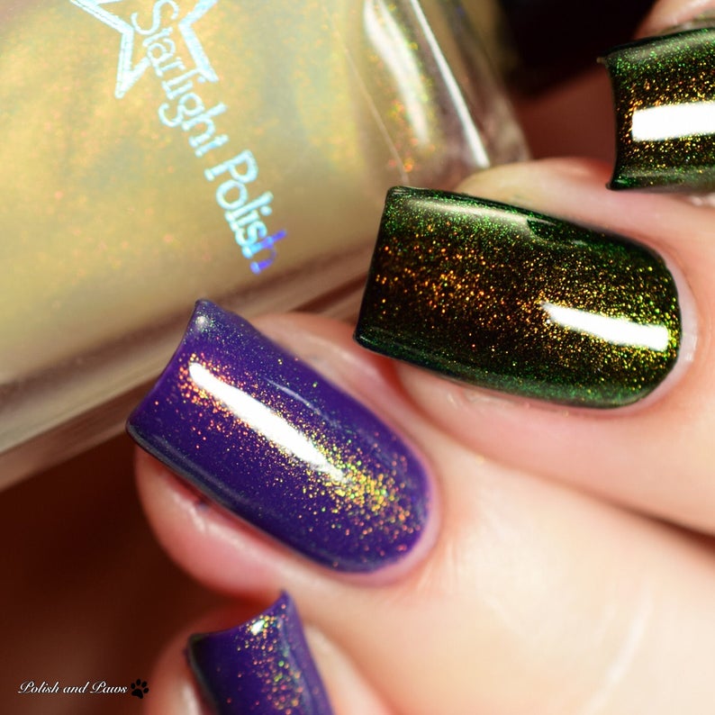 Dragon Top Coat Gold to Green Color Shifting Shimmer, Duochrome Polish, Indie Nail Lacquer, Liquid Euphoria, Starlight and Sparkles image 3
