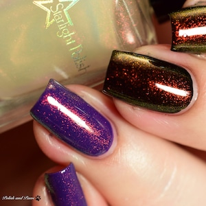 Phoenix Top Coat Shimmer changeant de couleur rouge à vert, vernis à pipi licorne, vernis à ongles indépendant, euphorie liquide, lumière des étoiles et étincelles image 1