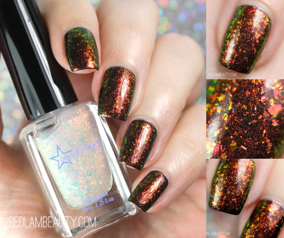 【MHT】Enamel Nail Polish Pendant Top Phoenix Opal Top Coat - Red Green Color Shifting Flake Shimmer