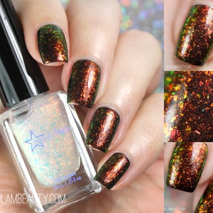 Phoenix Opal Top Coat -  Red Green Color Shifting Flake Shimmer, Nail Lacquer, Unicorn Pee Polish, Iridescent Flakie, Starlight and Sparkles