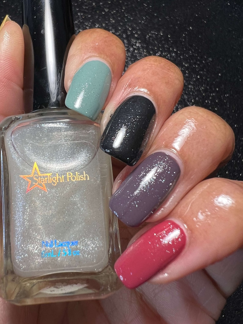 Starlight Polish Diamond over light green, black, purple, and pink - @crazy4polish0319