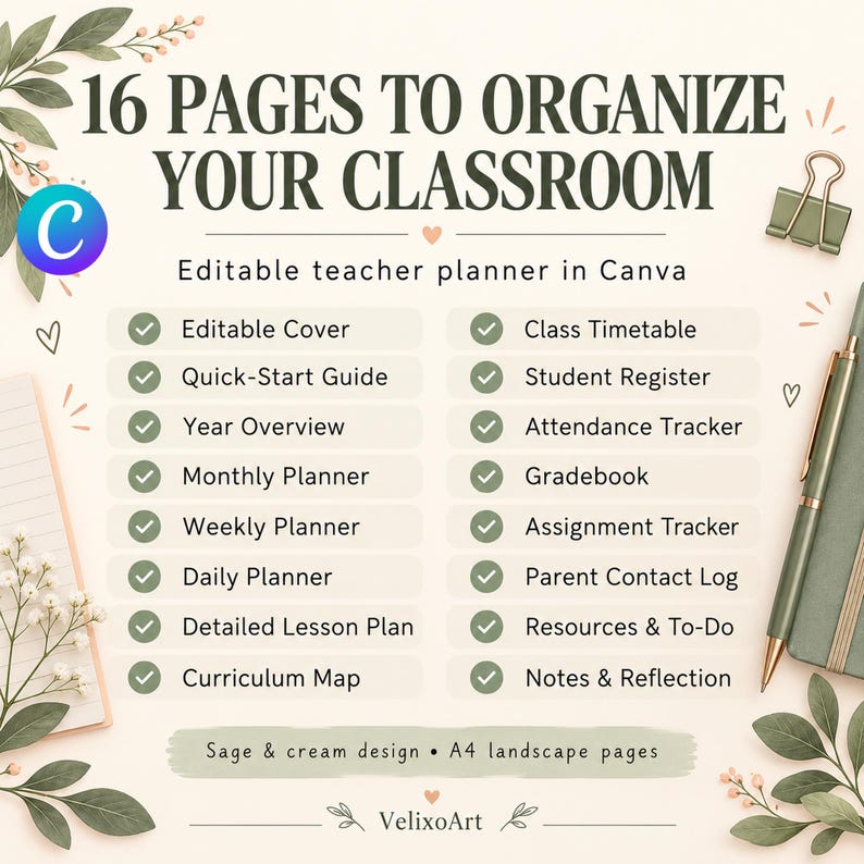 Editable Teacher Planner Canva Template, Undated Lesson Planner ...