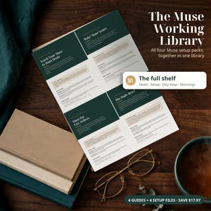 La libreria di lavoro di Muse / Tutti e quattro i pacchetti di configurazione AI di Meta Muse / Deal Hunter, Intervista di configurazione, Venditori Etsy, Riepilogo giornaliero / Pacchetto