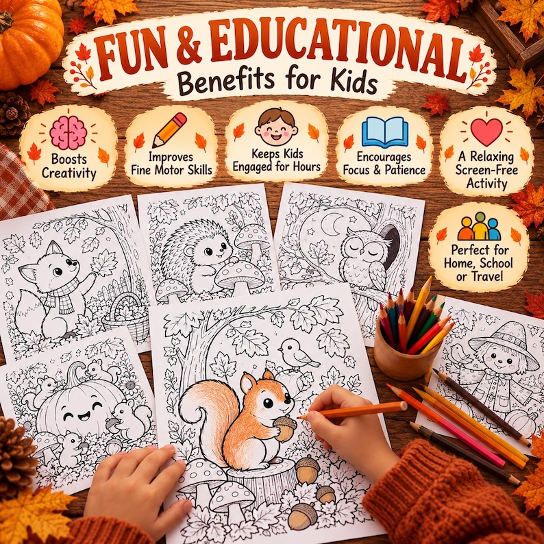 Fall Coloring Pages for Kids, Autumn Coloring Sheets, Printable Fall ...
