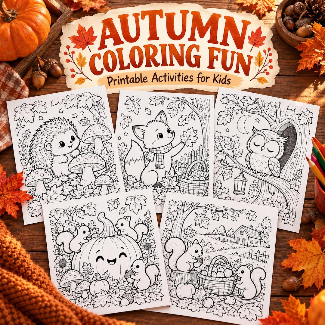 Fall Coloring Pages for Kids, Autumn Coloring Sheets, Printable Fall ...