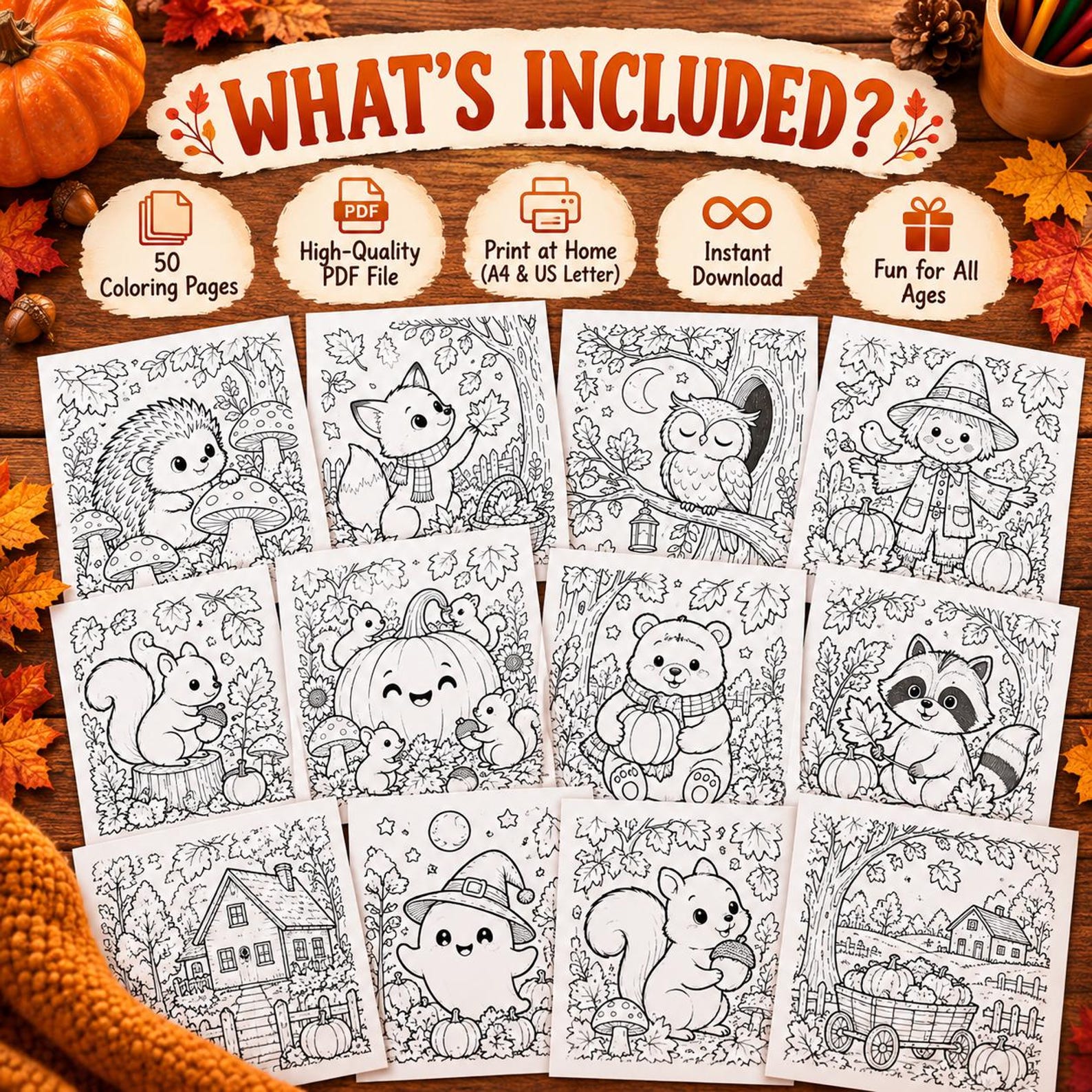 Fall Coloring Pages for Kids, Autumn Coloring Sheets, Printable Fall ...