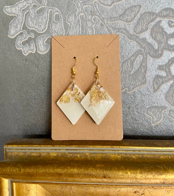 Rectangular White Resin and Wood Earrings – Rooted Home Goods