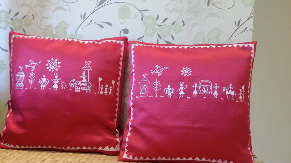 Handpainted Warli and Madhubani Cushion Covers Etsy UK