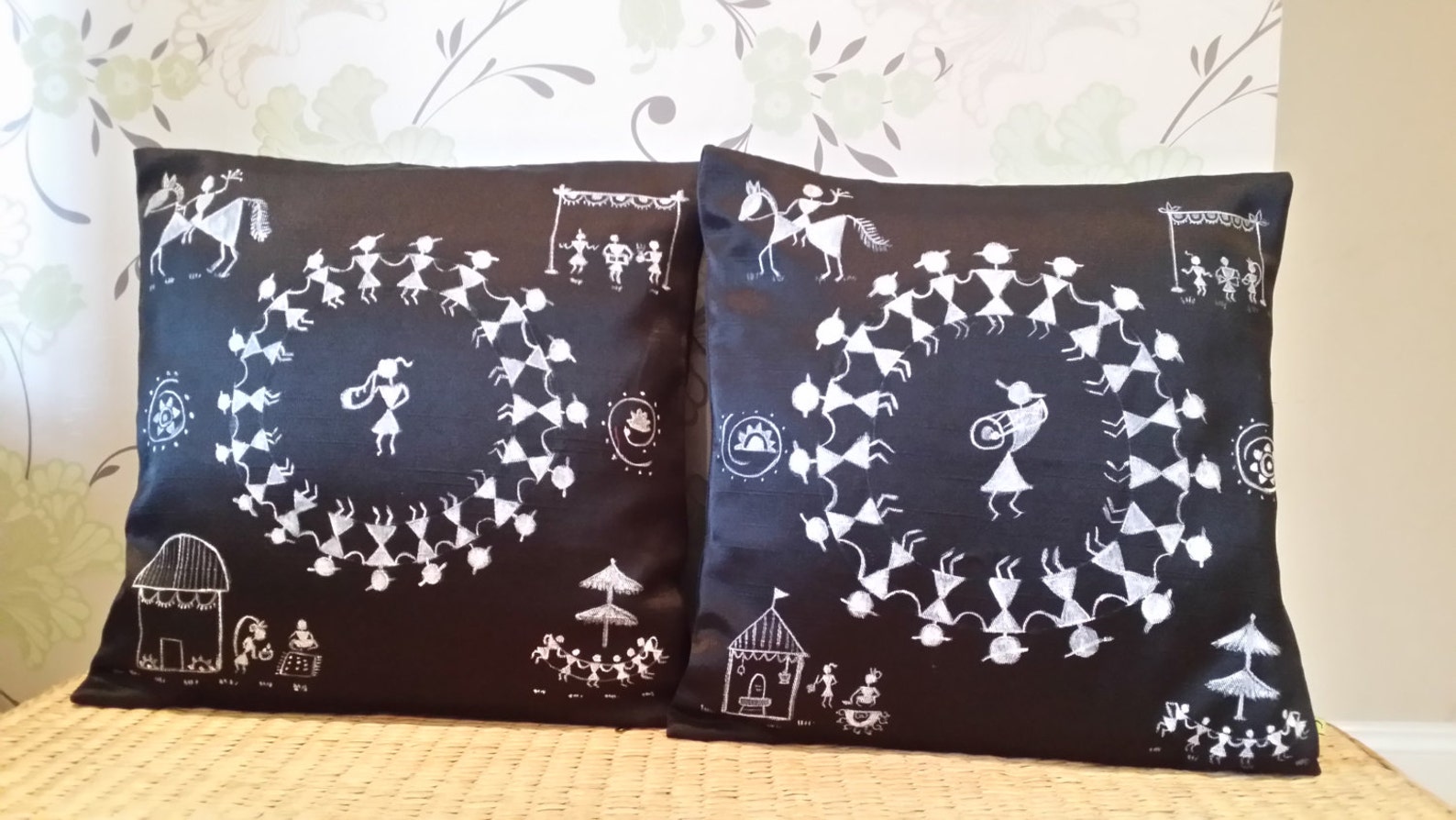 Handpainted Warli and Madhubani Cushion Covers Etsy UK