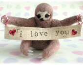Three Toed Sloth Needle Felted Animal Ornament Felt Art Doll With Removeable Custom Banner