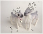 Wedding Cake Topper Reindeer Christmas Wedding White Silver Grey Needle Felted Winter Weddings Toppers