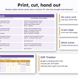 Secret Santa Organizer 2026, Name Draw Spreadsheet with Exclusions, Printable Match Cards, Office Gift Exchange, Family Secret Santa image 3