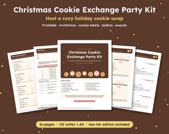 Christmas Cookie Exchange Party Kit, Cookie Swap Invitations, Cookie Labels, Recipe Cards, Voting Ballots, Printable PDF, US Letter & A4