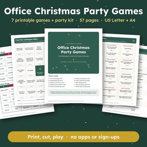 Office Christmas Party Games Bundle, Printable Holiday Bingo, Trivia, Charades, Icebreaker & Gift Swap, Work Party Games, US Letter and A4 bild 1