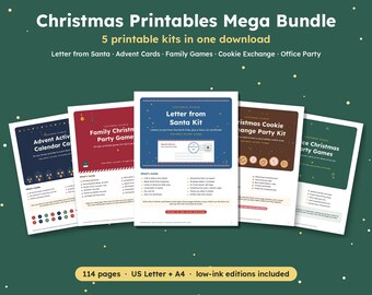Christmas Printables Mega Bundle, 5 Kits: Letter from Santa, Advent Activity Cards, Family Games, Cookie Exchange & Office Party Games