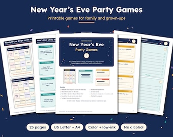 New Year's Eve Party Games Printable, NYE Bingo, Most Likely To Cards, Resolution & Toast Cards, 2027 Predictions, Kids and Adults, PDF