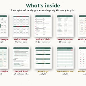 Office Christmas Party Games Bundle, Printable Holiday Bingo, Trivia, Charades, Icebreaker & Gift Swap, Work Party Games, US Letter and A4 bild 2