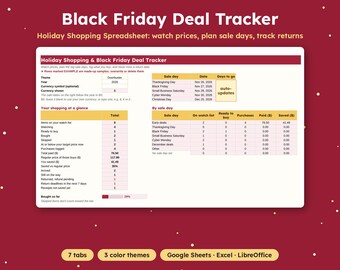 Black Friday Deal Tracker Spreadsheet, Price Tracker & Return Tracker, Christmas Shopping Tracker, Cyber Monday List, Google Sheets, Excel