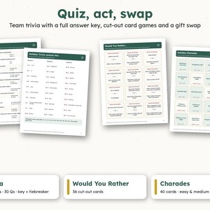 Office Christmas Party Games Bundle, Printable Holiday Bingo, Trivia, Charades, Icebreaker & Gift Swap, Work Party Games, US Letter and A4 bild 4