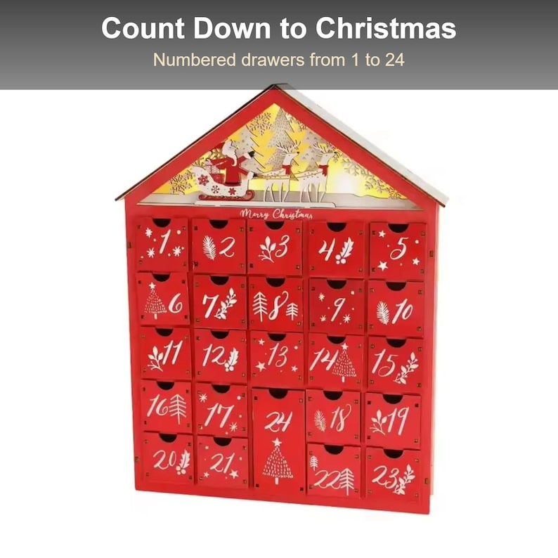 Wooden Advent Calendar With 24 Drawers, Reusable Christmas Village ...