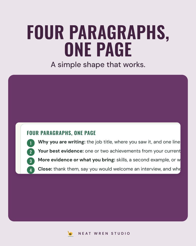 A guide box on the four paragraphs, why you are writing, your best evidence, more evidence and the close, under the headline Four paragraphs, one page.