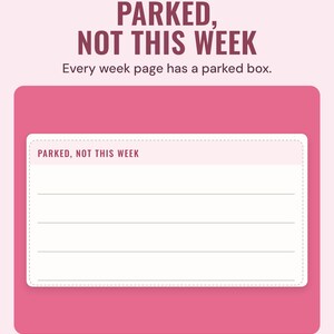The dashed Parked, not this week box from a weekly page of the 2027 planner, with lines for things put aside until later.