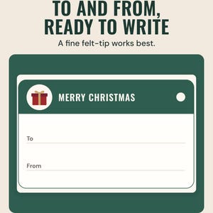 A Merry Christmas gift tag with blank To and From lines, under the headline To and from, ready to write.