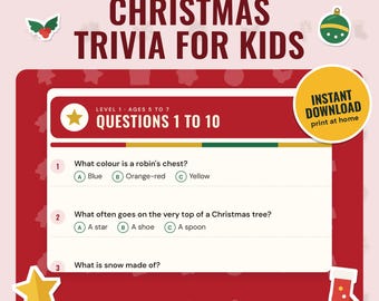 Christmas Trivia for Kids Printable, 60 Multiple Choice Questions | 3 Age Levels, Answer Sheet and Key | Family Game, A4 + US Letter
