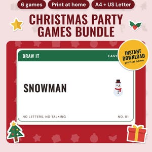 Christmas Party Games Bundle Printable, 6 Family Games | Scavenger Hunt, Draw It Cards, Kids Trivia, Would You Rather | A4 + US Letter