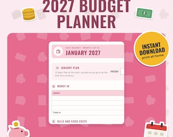 2027 Budget Planner Printable, Monthly Budget and Bill Tracker | Debt, Savings, Spending Log | 5 Colourways, A4 + US Letter, Tablet PDF