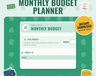 Monthly Budget Planner Printable | Bill Tracker, Spending Log, Savings Goals, Any Currency, A4 & US Letter PDF