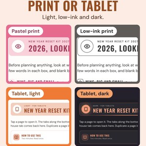 Four versions side by side: Pastel print, Low-ink print, light tablet and dark tablet.