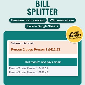 Bill Splitter Spreadsheet for Housemates and Couples | Split Equally, by Income or by Room (Google Sheets + Excel)