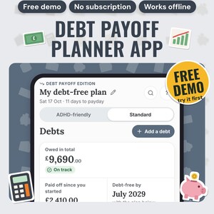Debt Payoff App | Debt Snowball and Avalanche Planner, Debt Free Date, Extra Payment Calculator, 0% Card End Dates, Free Demo