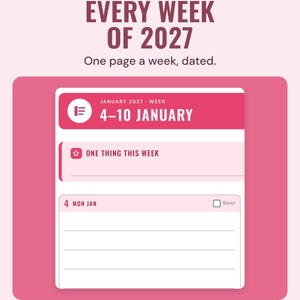 2027 planner weekly page for 4 to 10 January with one thing this week and a box for each day.