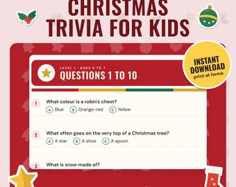 Christmas Trivia for Kids Printable, 60 Multiple Choice Questions | 3 Age Levels, Answer Sheet and Key | Family Game, A4 + US Letter
