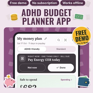 ADHD Budget Planner App | Safe to Spend Today, Bills, Debts and Savings Goals, Works Offline, Free Demo