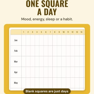 A year grid with a square for every day, January to May shown, under the headline One square a day, with a note: blank squares are just days.