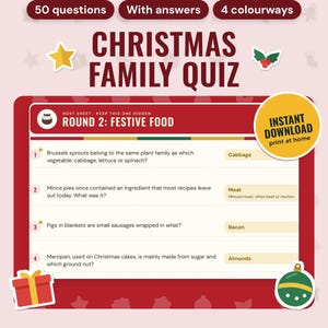 Christmas Quiz UK | 50 Family Quiz Questions and Answers, 5 Rounds, Printable Christmas Game for Home