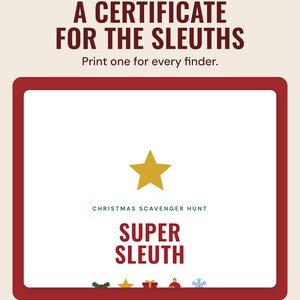 A Super Sleuth certificate with a gold star, under the headline A certificate for the sleuths, and the line Print one for every finder.
