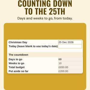 The countdown box showing 69 days and 10 weeks to Christmas Day, under the headline Counting down to the 25th, and the line Days and weeks to go, from today.