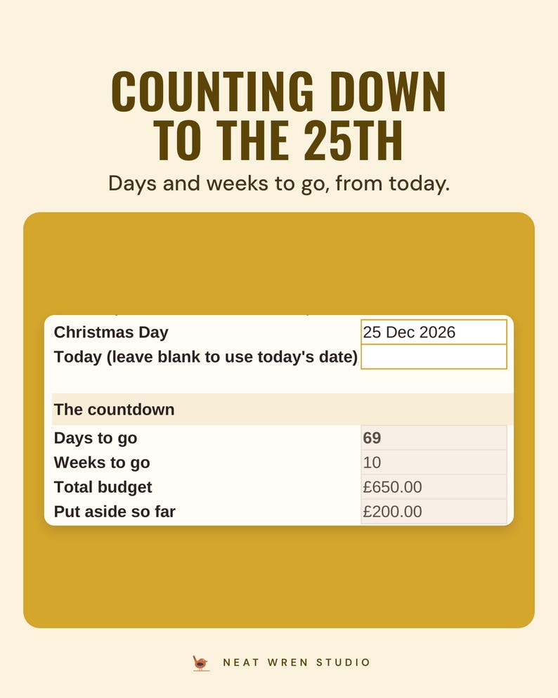 The countdown box showing 69 days and 10 weeks to Christmas Day, under the headline Counting down to the 25th, and the line Days and weeks to go, from today.