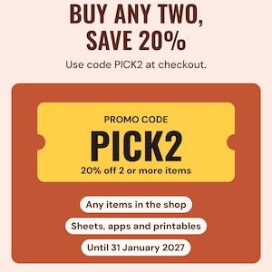 Shop offer: code PICK2 for 20% off two or more items until 31 January 2027.