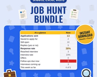 Job Application Tracker and CV Template Bundle | Job Search Spreadsheet, Cover Letter, Interview Prep, Follow-Ups (Google Sheets, Word)