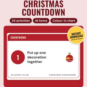 Christmas Countdown Calendar Printable: main listing photo showing the product with an 'Instant download' badge. Digital product from Neat Wren Studio.