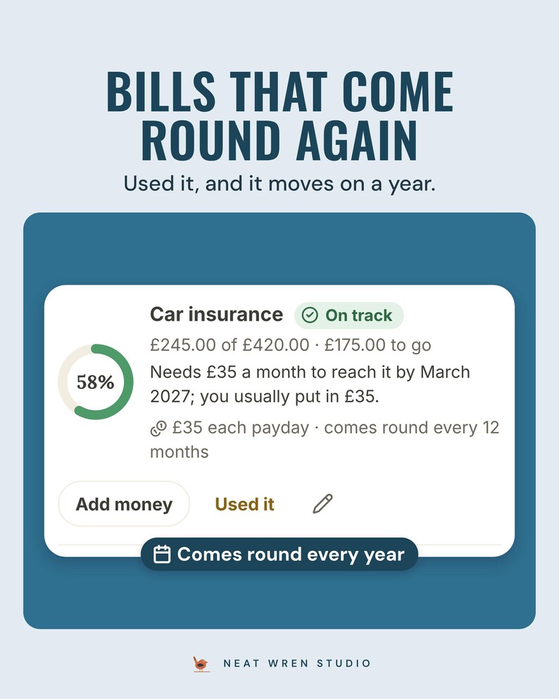 Car insurance pot: £245 of £420, £35 each payday, comes round every 12 months