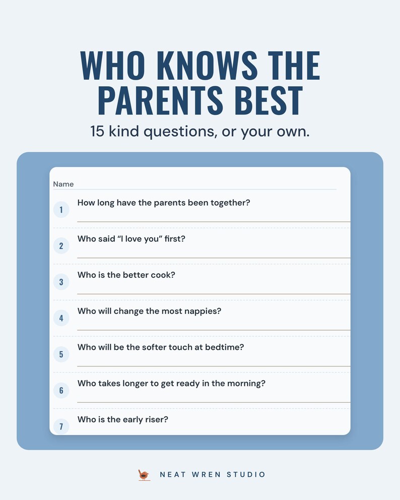 Who knows the parents best quiz in Sky, starting with how long the parents have been together and who said I love you first.